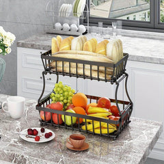 2 Layers Fruit Basket For Kitchen Countertop Vegetable Bread Basket