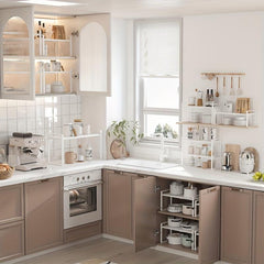 Expandable Carbon Steel Countertop Storage Rack - Kitchen and Bathroom Organizer