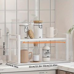 Expandable Carbon Steel Countertop Storage Rack - Kitchen and Bathroom Organizer