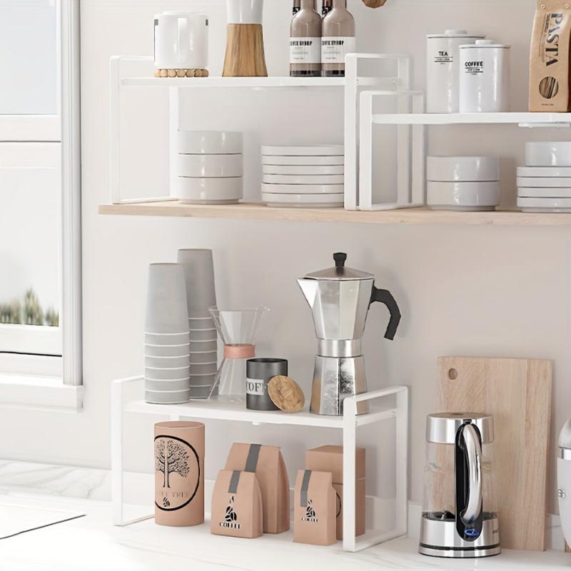 Expandable Carbon Steel Countertop Storage Rack - Kitchen and Bathroom Organizer
