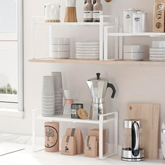 Expandable Carbon Steel Countertop Storage Rack - Kitchen and Bathroom Organizer
