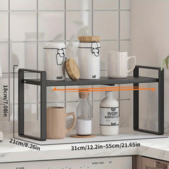 Expandable Carbon Steel Countertop Storage Rack - Kitchen and Bathroom Organizer