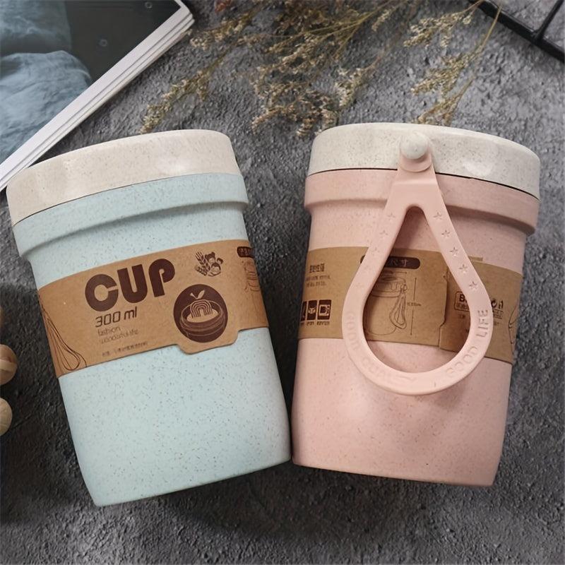 Breakfast Cup With Lid And Spoon Double Layer Oatmeal Cup Airtight Container