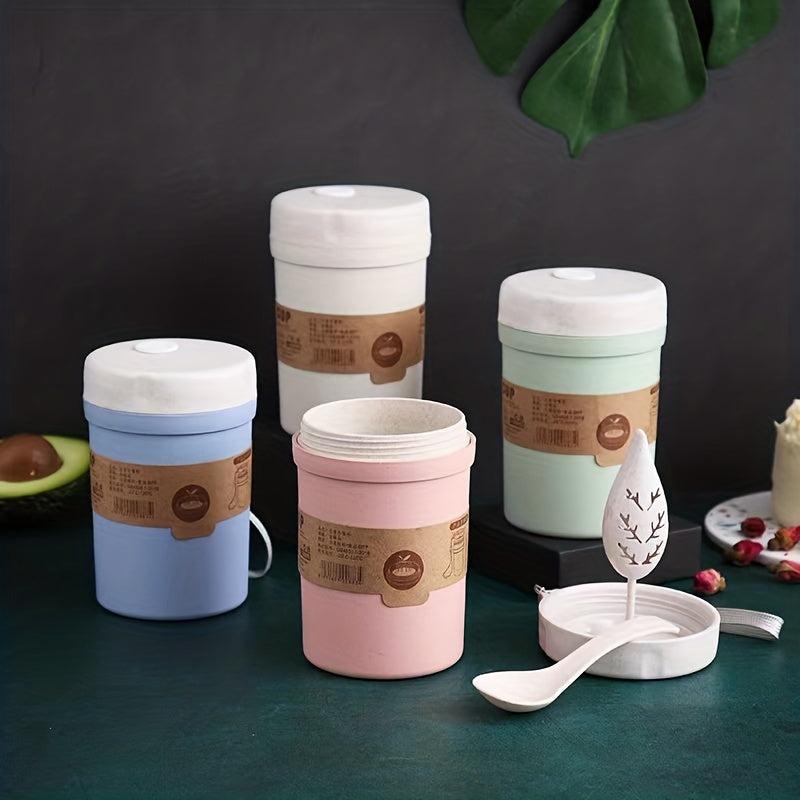 Breakfast Cup With Lid And Spoon Double Layer Oatmeal Cup Airtight Container
