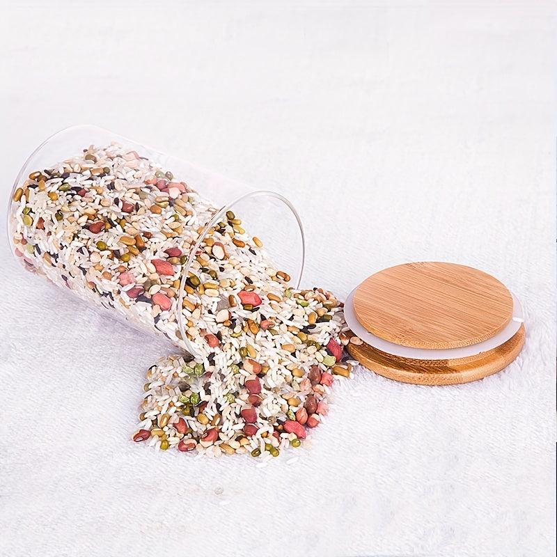 Glass Storage Jar Food Container Airtight Bamboo Lid Tea Coffee Sugar Candy
