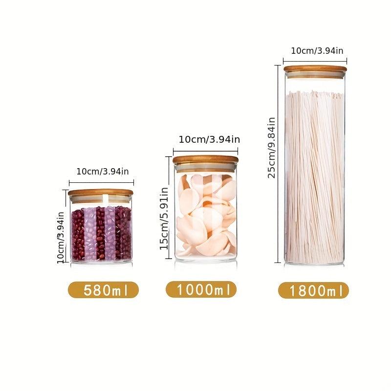 Glass Storage Jar Food Container Airtight Bamboo Lid Tea Coffee Sugar Candy