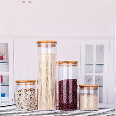 Glass Storage Jar Food Container Airtight Bamboo Lid Tea Coffee Sugar Candy