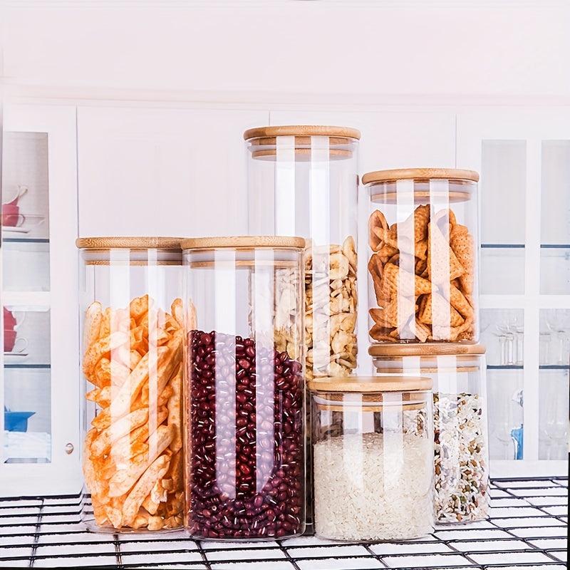 Glass Storage Jar Food Container Airtight Bamboo Lid Tea Coffee Sugar Candy