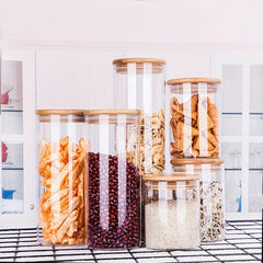 Glass Storage Jar Food Container Airtight Bamboo Lid Tea Coffee Sugar Candy
