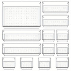 13pcs Clear Drawer Organizer Trays for Flatware Utensils Makeup