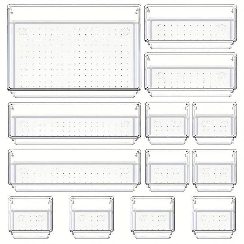 13pcs Clear Drawer Organizer Trays for Flatware Utensils Makeup