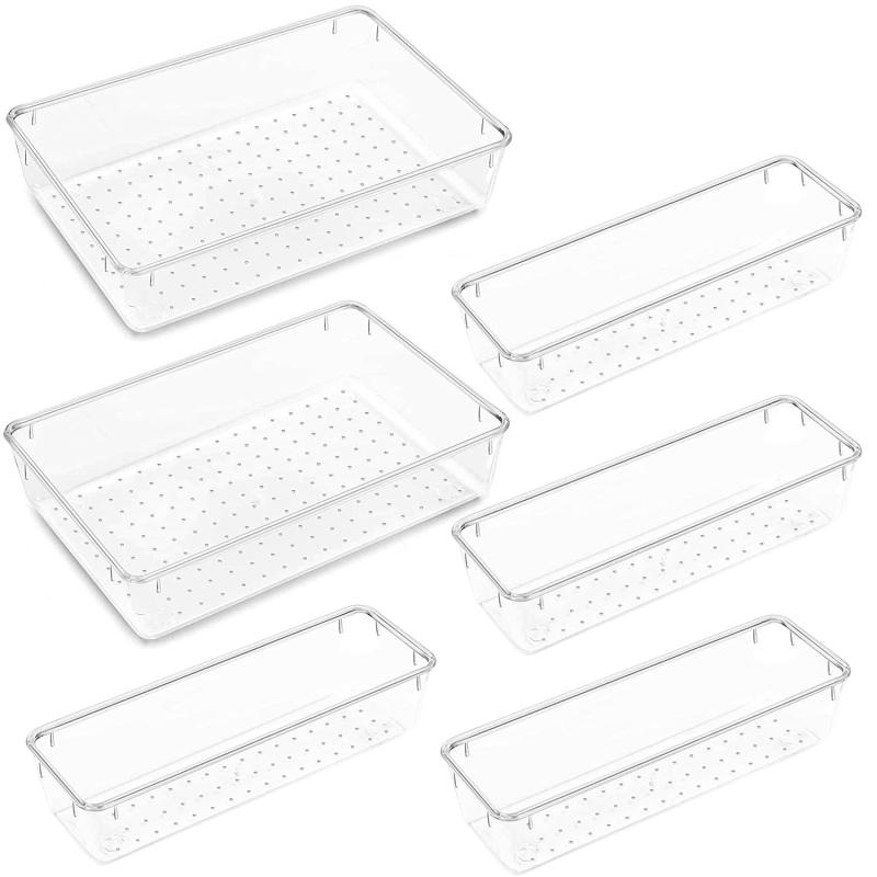 13pcs Clear Drawer Organizer Trays for Flatware Utensils Makeup