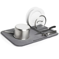 Plastic Dish Drying Rack and Microfiber Mat, Removable Cutlery Tray