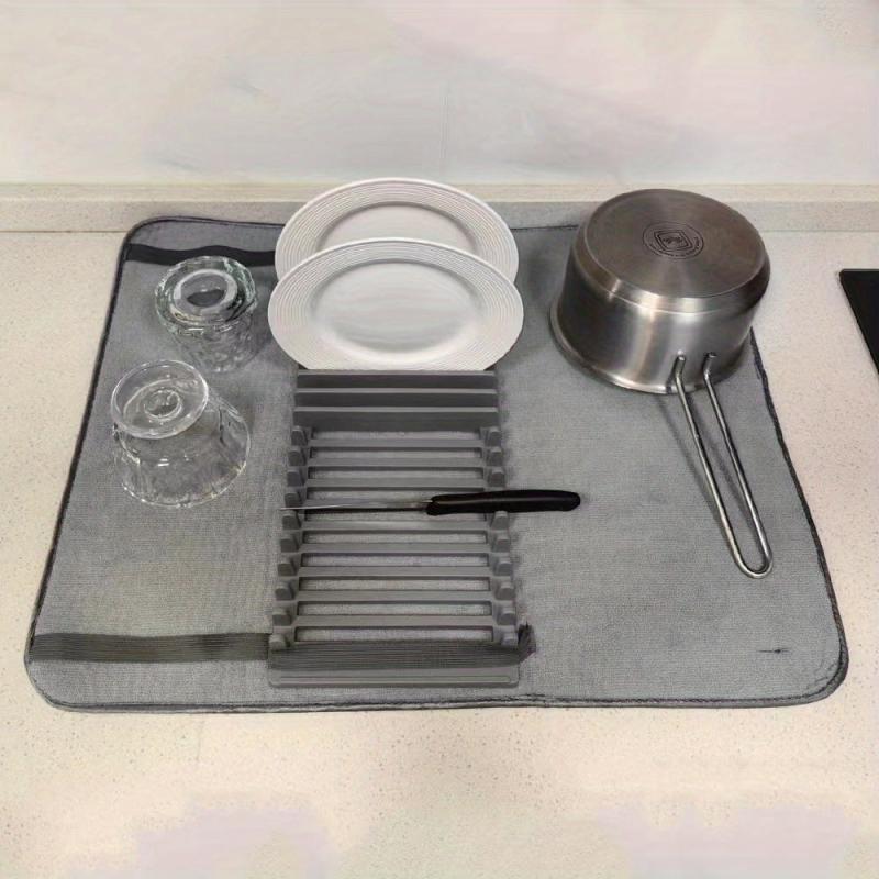 Plastic Dish Drying Rack and Microfiber Mat, Removable Cutlery Tray
