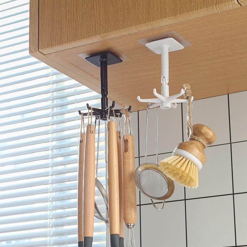 Rotating Punch Wall Shelf Pot Chopping Board Hook Rack