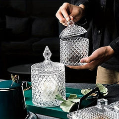 Clear Crystal Glass Candy Jar with Lid - European Style Home Ornament and Gift