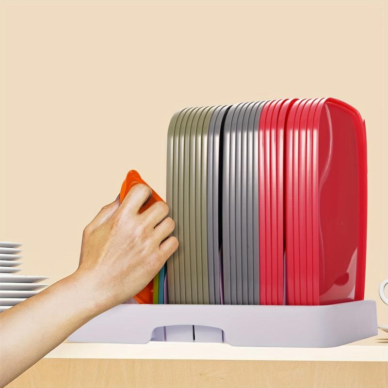 Adjustable Plastic Lid Organizer for Cabinets and Pantry Shelves