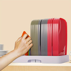 Adjustable Plastic Lid Organizer for Cabinets and Pantry Shelves