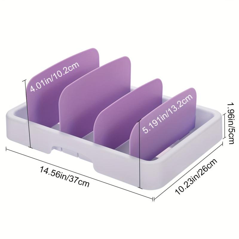 Adjustable Plastic Lid Organizer for Cabinets and Pantry Shelves