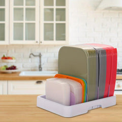 Adjustable Plastic Lid Organizer for Cabinets and Pantry Shelves