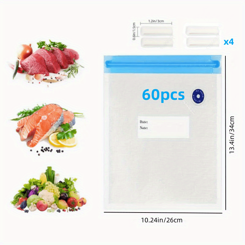 60pcs Reusable Vacuum Food Bags for Food Storage and Cooking
