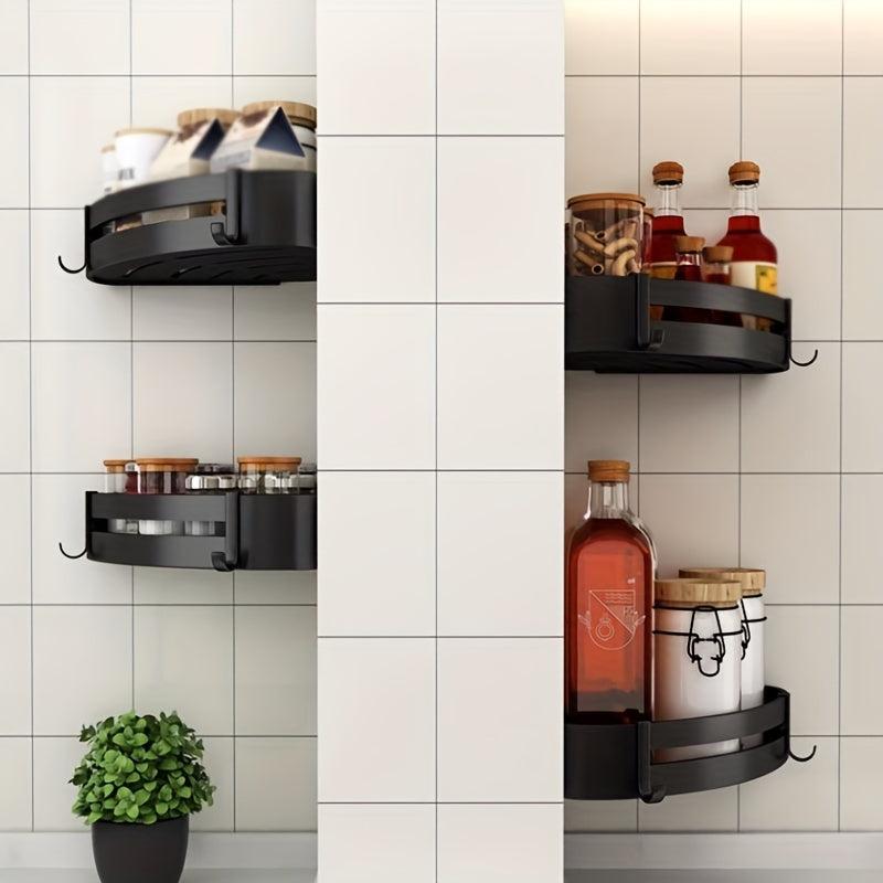 Kitchen Storage Rack with Hooks and Corner Shelves for Countertop and Cabinet