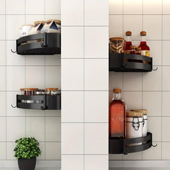 Kitchen Storage Rack with Hooks and Corner Shelves for Countertop and Cabinet