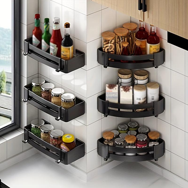 Kitchen Storage Rack with Hooks and Corner Shelves for Countertop and Cabinet