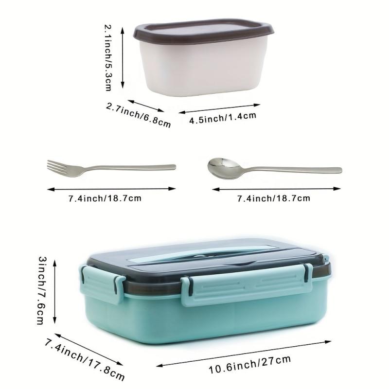 Leakproof Lunch Box with Sauce Jar, Spoon, Fork - Ideal for Teens and Workers