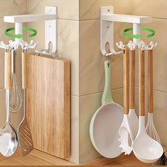 Kitchen Rotating Punch Wall Shelf 10 Hooks Pot Shovel Chopping Board Hook