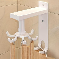 Kitchen Rotating Punch Wall Shelf 10 Hooks Pot Shovel Chopping Board Hook