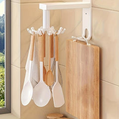 Kitchen Rotating Punch Wall Shelf 10 Hooks Pot Shovel Chopping Board Hook