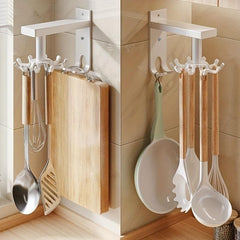 Kitchen Rotating Punch Wall Shelf 10 Hooks Pot Shovel Chopping Board Hook