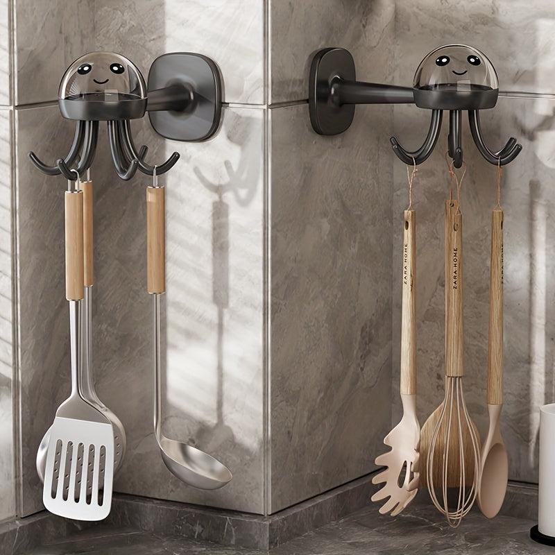 Rotating Punch Wall Shelf Hanger Pot Spatula Chopping Board Hook
