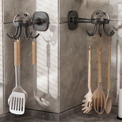 Rotating Punch Wall Shelf Hanger Pot Spatula Chopping Board Hook