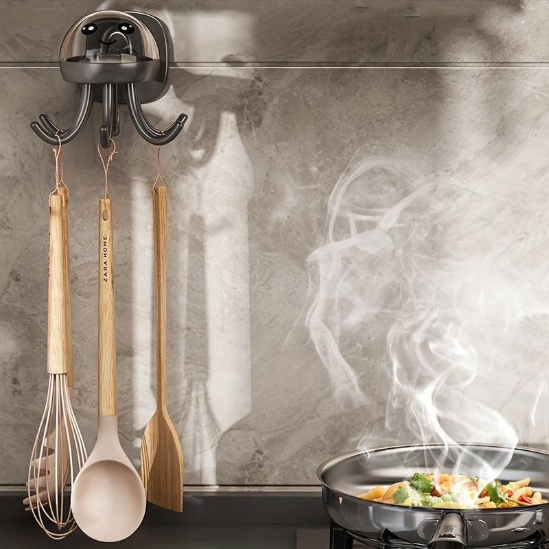 Rotating Punch Wall Shelf Hanger Pot Spatula Chopping Board Hook