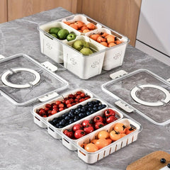 Refrigerator Storage Box With Lid And Drain Basket 4 Compartments