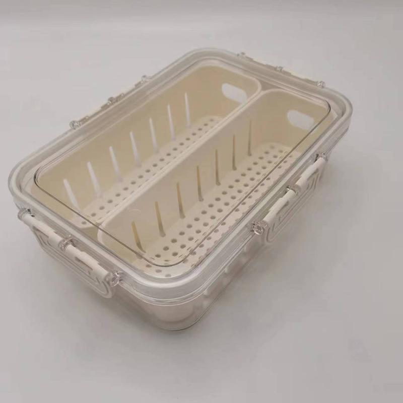 Refrigerator Storage Box With Lid And Drain Basket 4 Compartments
