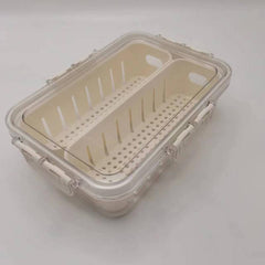 Refrigerator Storage Box With Lid And Drain Basket 4 Compartments
