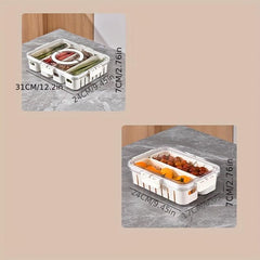 Refrigerator Storage Box With Lid And Drain Basket 4 Compartments