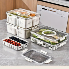 Refrigerator Storage Box With Lid And Drain Basket 4 Compartments