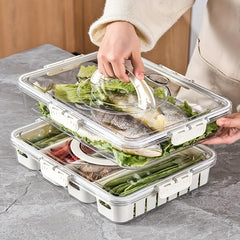 Refrigerator Storage Box With Lid And Drain Basket 4 Compartments
