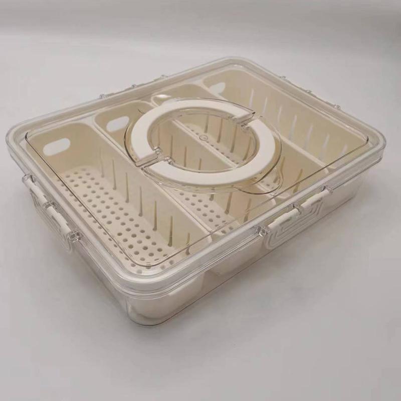Refrigerator Storage Box With Lid And Drain Basket 4 Compartments