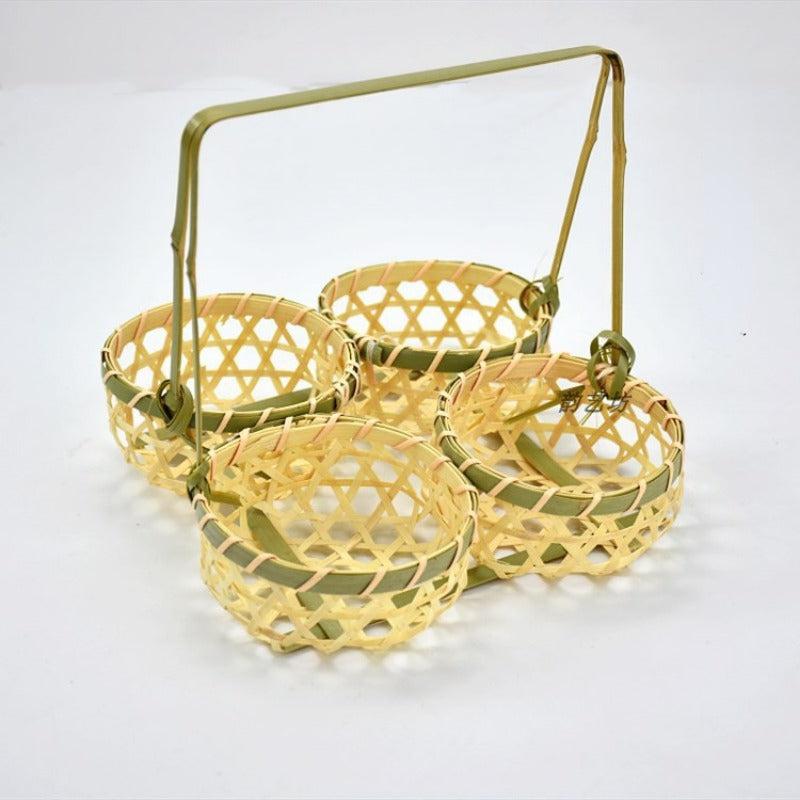 Bamboo Basket Woven Fruit Snack Tray Food Storage and Display Household Supplies