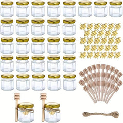 20 Pack Mini Glass Honey Jars with Wooden Spoon & Lid