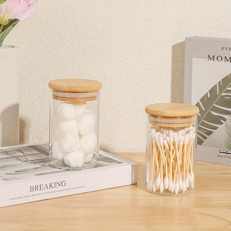2pcs Glass Bottle with Bamboo Cover Multipurpose Flip Top Jar