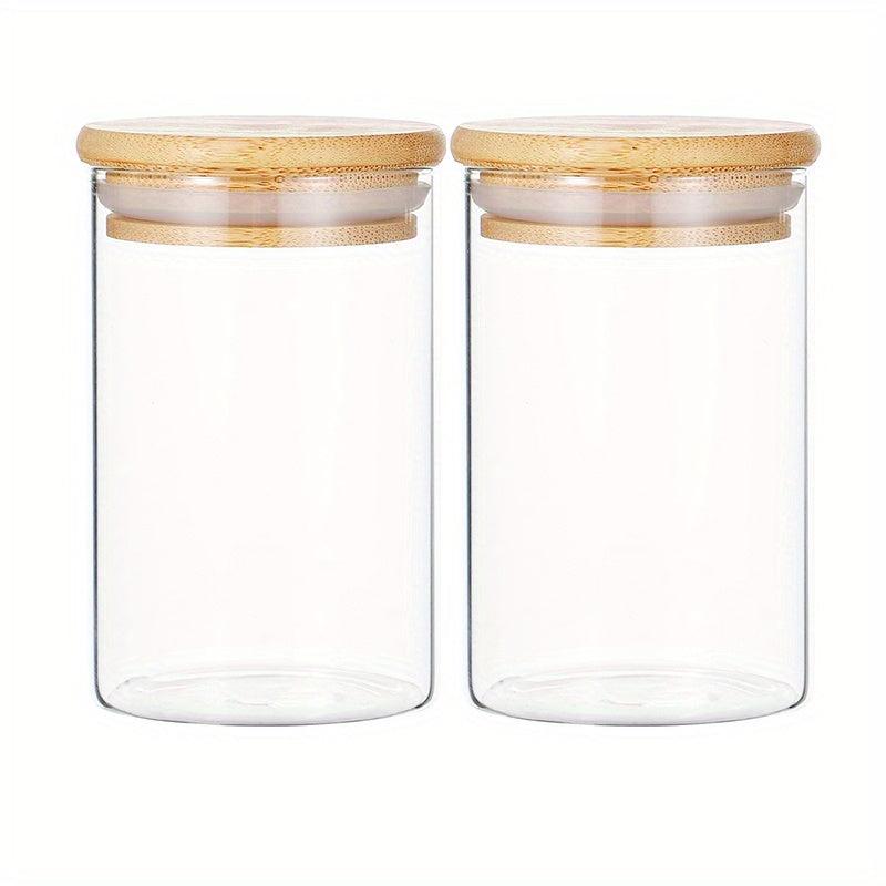 2pcs Glass Bottle with Bamboo Cover Multipurpose Flip Top Jar