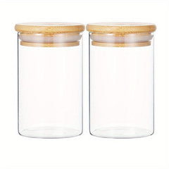 2pcs Glass Bottle with Bamboo Cover Multipurpose Flip Top Jar