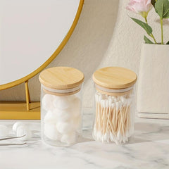 2pcs Glass Bottle with Bamboo Cover Multipurpose Flip Top Jar