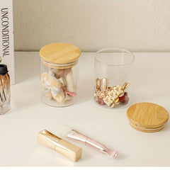 2pcs Glass Bottle with Bamboo Cover Multipurpose Flip Top Jar